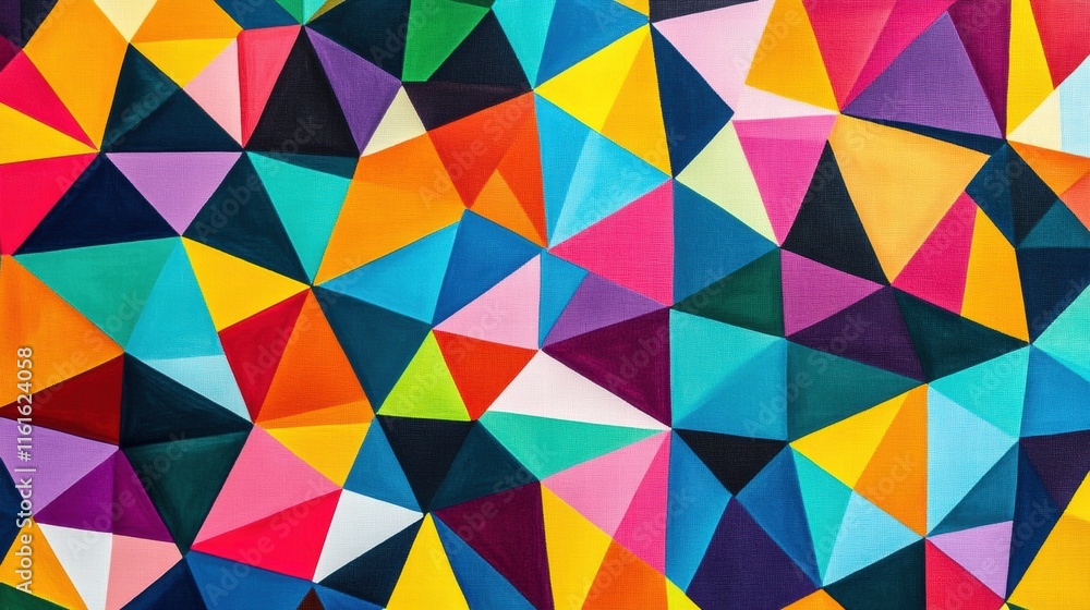 Vibrant mosaic pattern of triangles in various colors displayed on a textile surface. Generative AI Vibrant mosaic pattern of triangles in various colors displayed on a textile surface. Generative AI