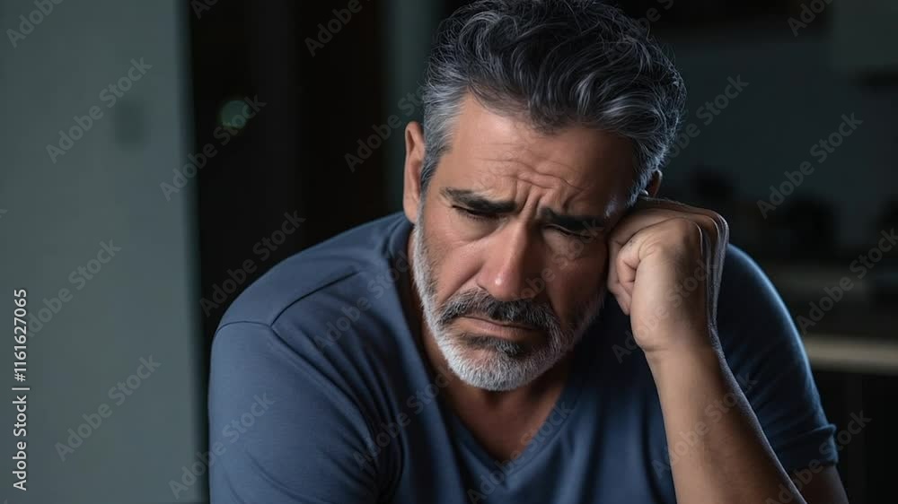 Man feeling depressed and sad at home Man feeling depressed and sad at home