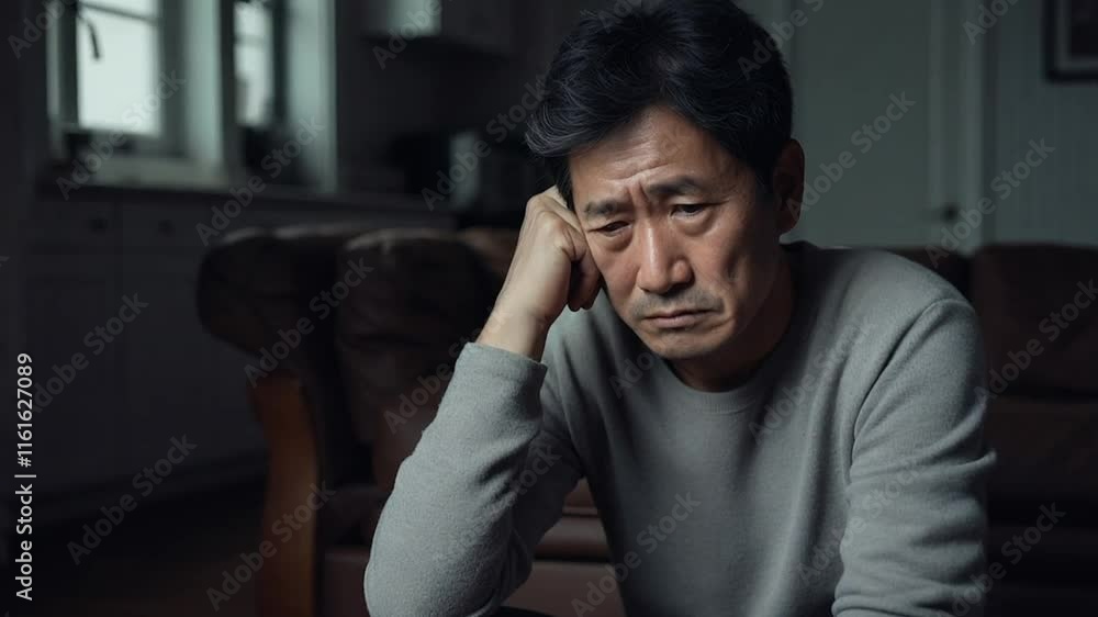 Man feeling depressed and sad at home Man feeling depressed and sad at home
