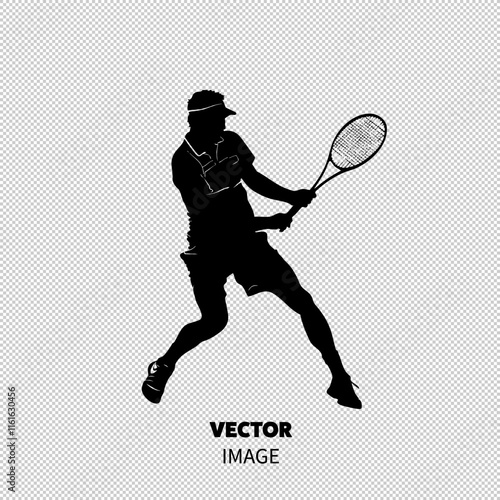 Silhouette of a male tennis player in action, showcasing dynamic movement.