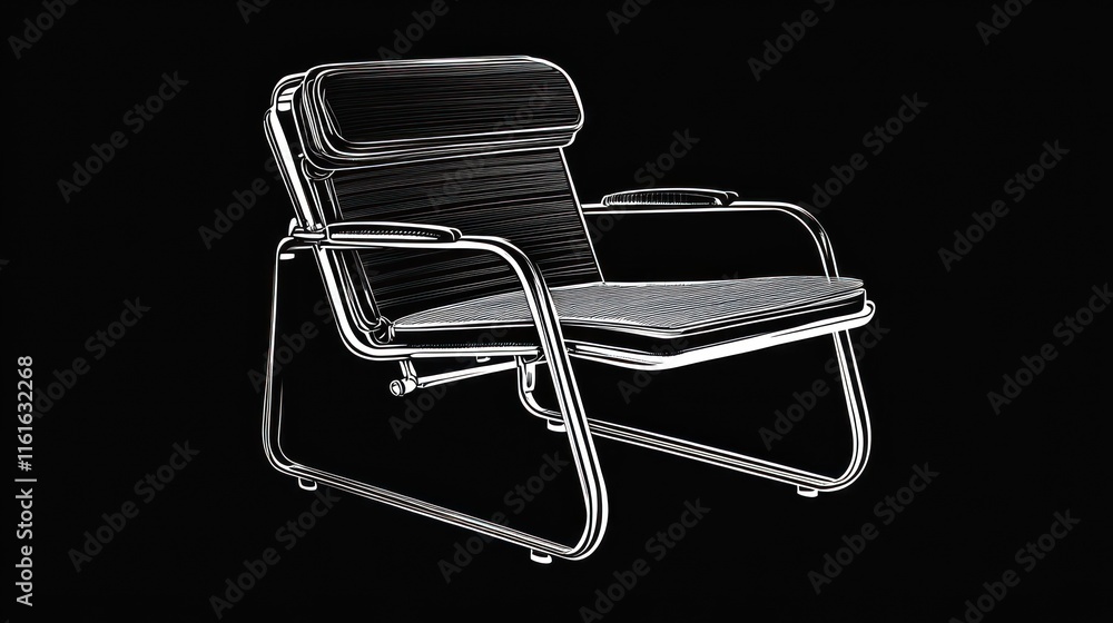 Sleek modern armchair with chrome frame and padded seat. Sleek modern armchair with chrome frame and padded seat.