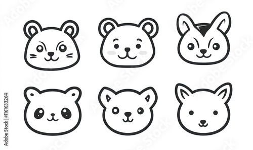 Wallpaper Mural Six adorable cartoon animal faces bear, rabbit, mouse, cat, and more. Torontodigital.ca