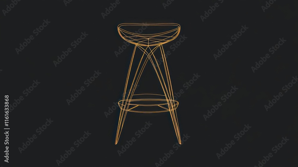 Elegant gold wireframe bar stool on dark background. Elegant gold wireframe bar stool on dark background.