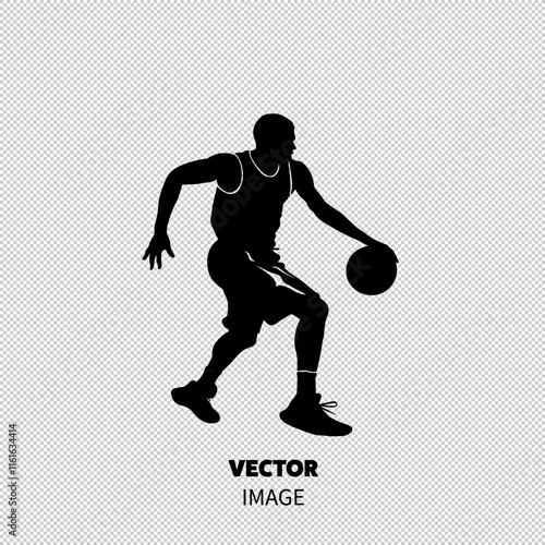 Dynamic silhouette of a male athlete expertly dribbling a basketball.