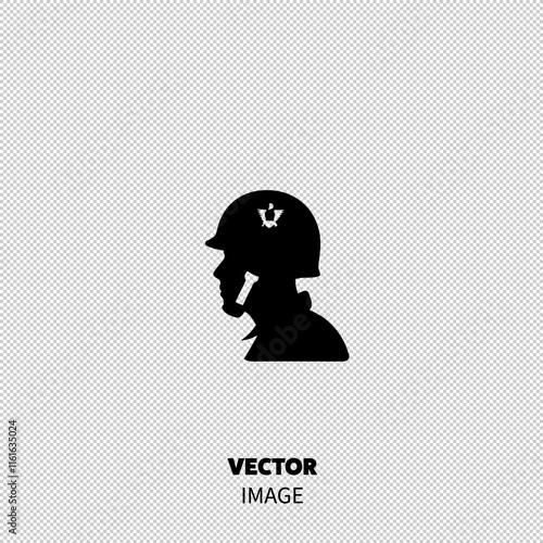 Silhouette of a soldier wearing a helmet, symbolizing bravery and service.