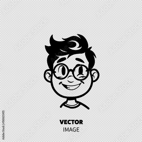 Cheerful young boy with glasses and tousled hair, expressing joy and curiosity.