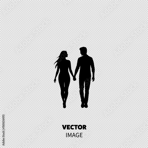 Silhouette of a couple walking hand in hand, exuding love and connection.