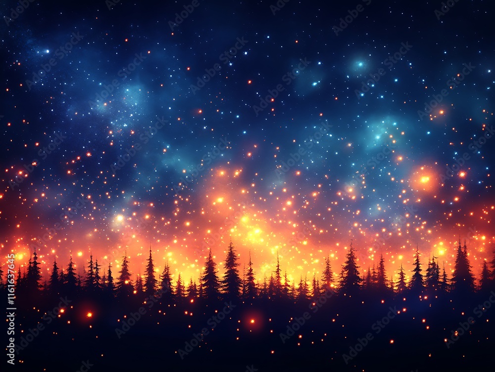 Fototapeta premium Enchanting Forest Silhouette Underneath A Starry Night Sky