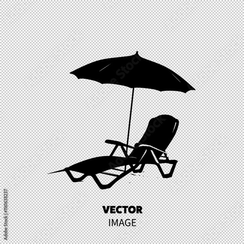 Silhouette of a beach chair with an umbrella, perfect for relaxation.