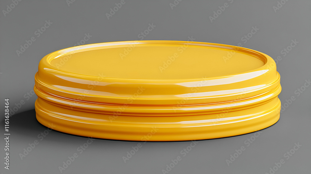 Bright Yellow Circular Display Stand, Ideal for Product Showcase, Elegantly Designed for Modern Presentations. Showcases items beautifully on gray background. Bright Yellow Circular Display Stand, Ideal for Product Showcase, Elegantly Designed for Modern Presentations. Showcases items beautifully on gray background.