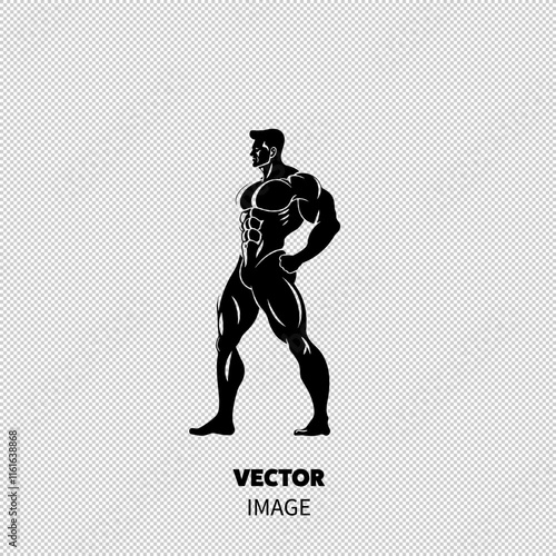 A muscular male figure showcasing strength and physique against a minimalist background.