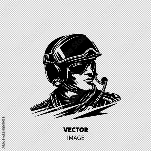 A determined male pilot in a flight helmet showcasing focus and readiness against a minimalist backdrop.