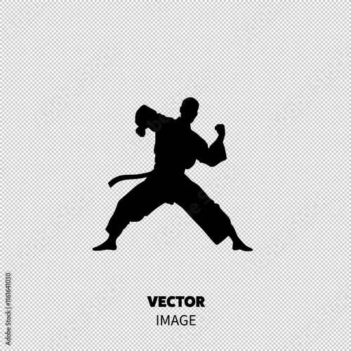 Silhouette of a male martial artist in a dynamic pose, showcasing strength and focus.