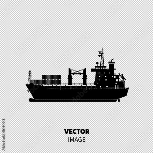 Silhouette of a large cargo ship with containers, showcasing industrial maritime transport.