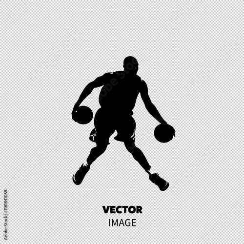 Dynamic silhouette of a male basketball player dribbling two balls, showcasing athleticism and movement.