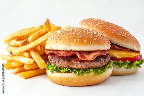 Fast foods displayed alone on white photo