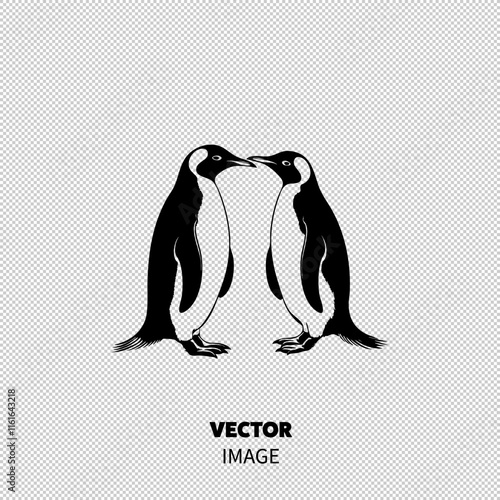 Two charming black and white penguins facing each other, showcasing their playful demeanor and elegance.