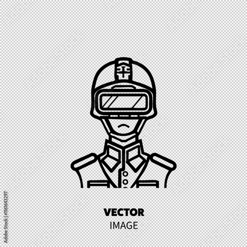 Futuristic soldier in a high-tech helmet, blending military and technology themes with a sleek design.