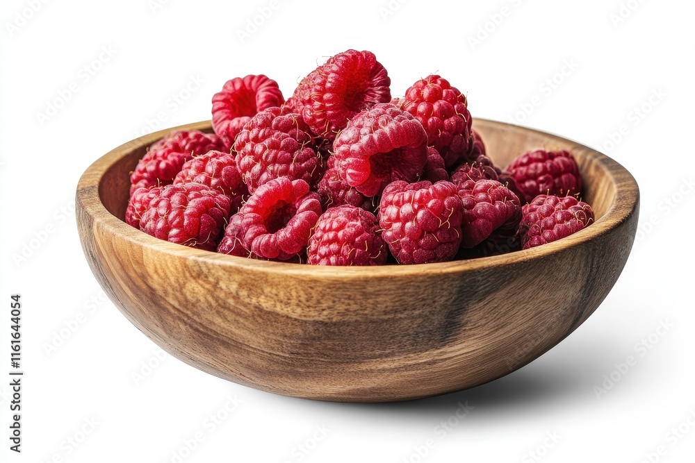 Fresh raspberries in a wooden bowl on a white background Fresh raspberries in a wooden bowl on a white background