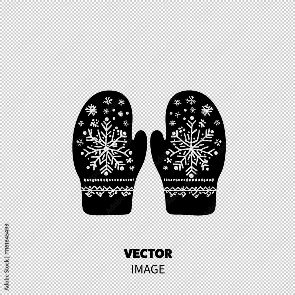 Stylish black mittens adorned with white snowflakes and intricate patterns, perfect for winter fashion. Stylish black mittens adorned with white snowflakes and intricate patterns, perfect for winter fashion.