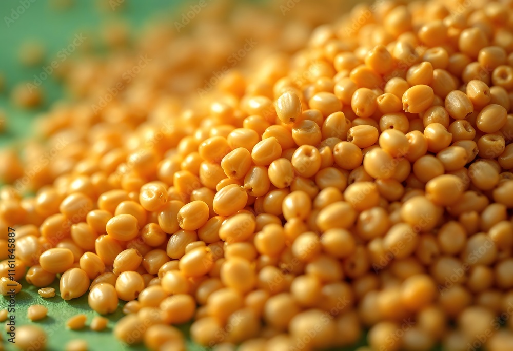 Golden Millet Grains Closeup Detailed Texture Green Background Golden Millet Grains Closeup Detailed Texture Green Background