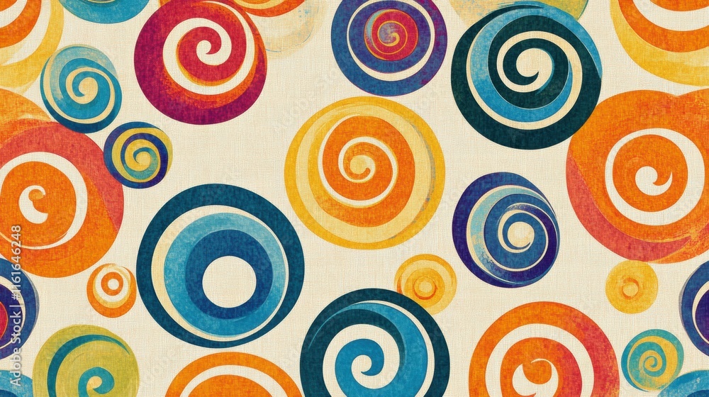 Colorful retro inspired pattern featuring spirals and curved lines in a vibrant 70s color palette. Generative AI Colorful retro inspired pattern featuring spirals and curved lines in a vibrant 70s color palette. Generative AI