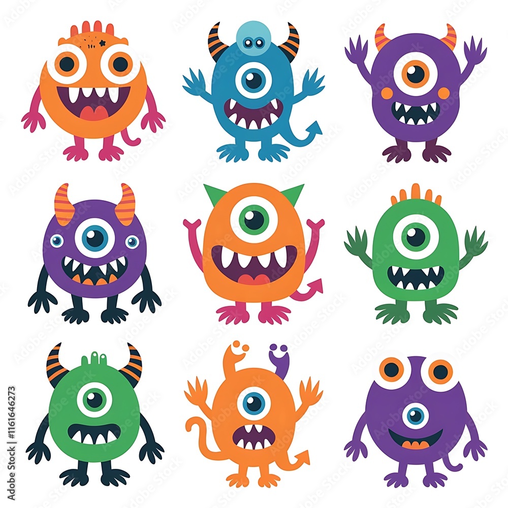 Fototapeta premium collection of ten illustration Cute Monsters white background