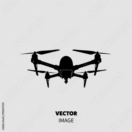 Silhouette of a modern quadcopter drone against a white background.