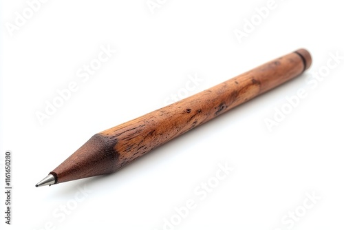 Isolated new short wooden pencil on white background photo