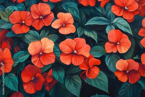 Wallpaper Mural lively crimson impatiens blossoms Torontodigital.ca