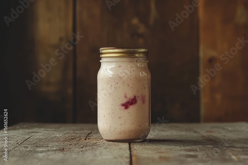 Wallpaper Mural Mason jar filled with summer berry smoothie on a rustic wood table Torontodigital.ca