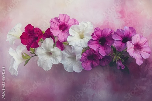 May petunias in shades of magenta pink white and purple photo