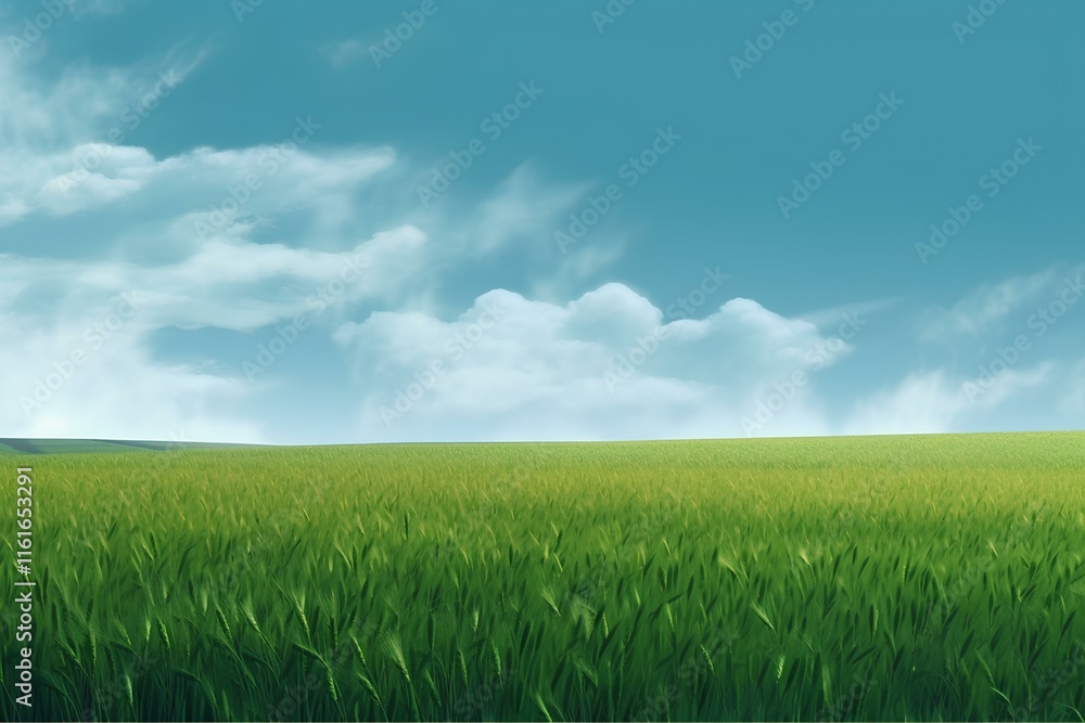 green field and blue sky with clouds
