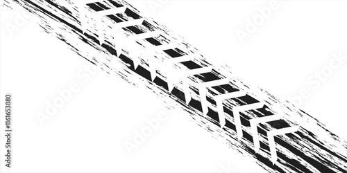Grunge tire track, wheel braking marks. Truck, car or motorcycle tread pattern silhouette.