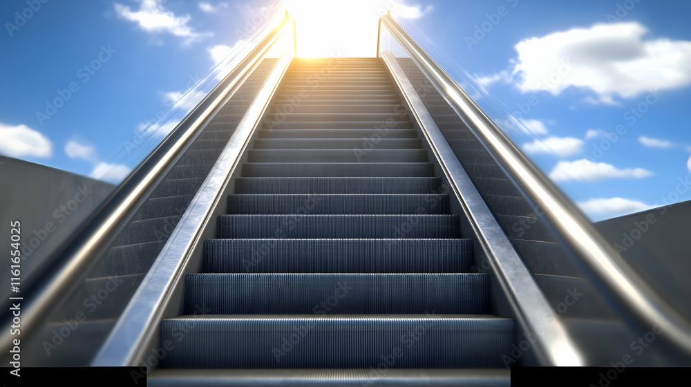Ascending Escalator to a Sunny Sky, Progress, Journey, Ambition, Achievement, Hope. Ascending Escalator to a Sunny Sky, Progress, Journey, Ambition, Achievement, Hope.