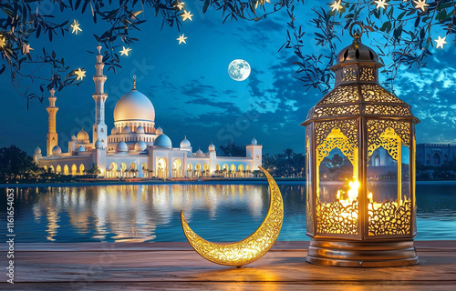 view of the mosque in night Ramadan month photo