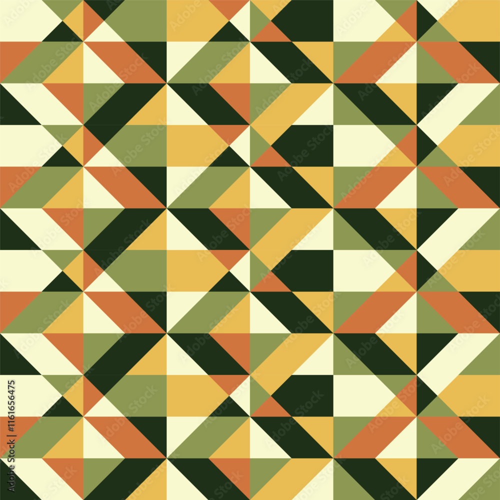 Pattern of squares geometric textures and green colors on a soft yellow background, lines, geometric print and yellow colors