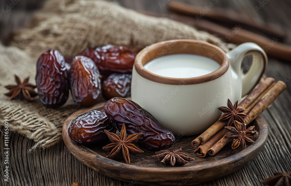 coffee with cinnamon and dates sign for Ramadan coffee with cinnamon and dates sign for Ramadan