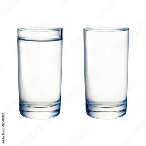 Two realistic glass water isolated on white background. 3d glass water on white background