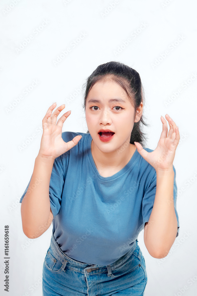 beautiful young woman crying feeling very depressed isolated on white background shouting loud beautiful young woman crying feeling very depressed isolated on white background shouting loud