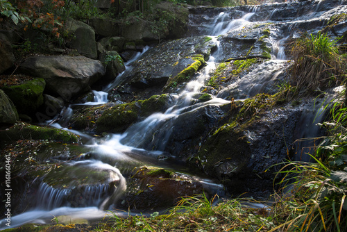 Rocks, water flow, and moss in the stream