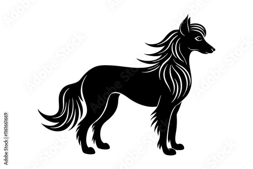 Silhouette of a Chinese Crested Dog with a Distinct Plume-Like Tail photo