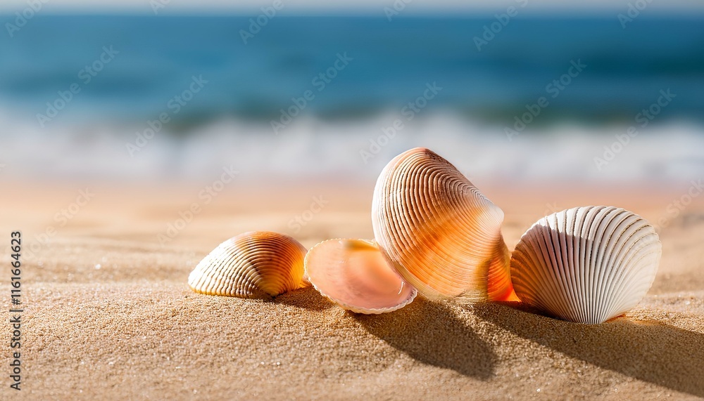 seashells on the beach. Seashells on sandy beach with Copy space for add text. seashells on the beach. Seashells on sandy beach with Copy space for add text.