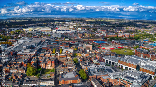 Foto Aerial View of Warrington, England, United Kingdom