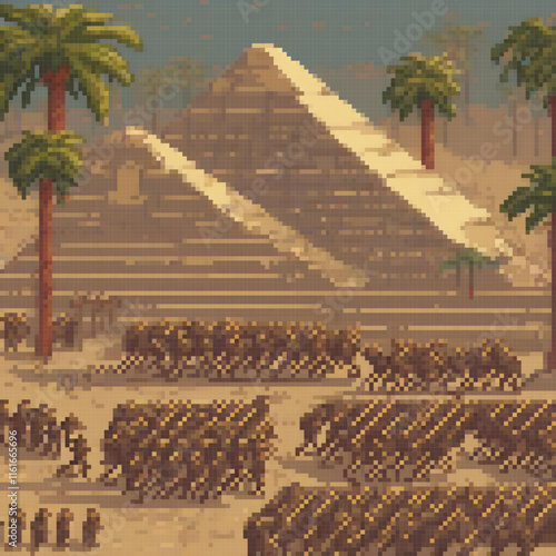 Pixel art of ancient Giza Pyramids