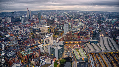 Aerial View of Leeds, England, United Kingdom on a cloudy Day