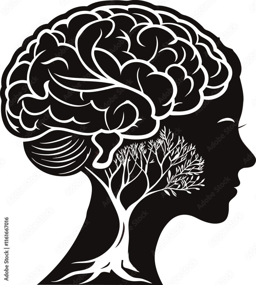 Human brain silhouette model showcasing different brain regions for education and science vector Human brain silhouette model showcasing different brain regions for education and science vector