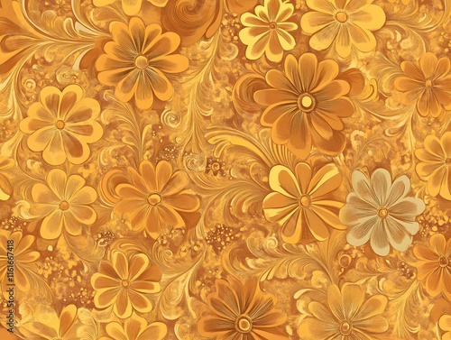 Wallpaper Mural Seamless Pattern: Golden Flowers and Swirling Foliage Torontodigital.ca