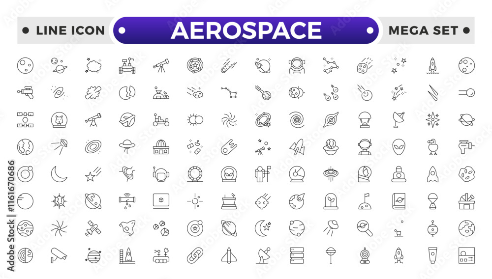 Aerospace icon of science observatory, satellite and rocket .space and ...