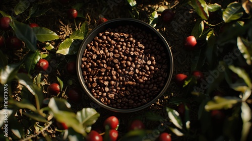 Harvesting coffee beans coffee farm natural environment close-up view organic farming concept